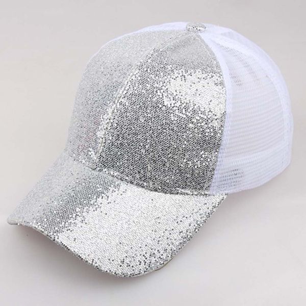 

2018 women ponytail baseball cap sequins shiny messy bun snapback hat sun caps, Blue;gray