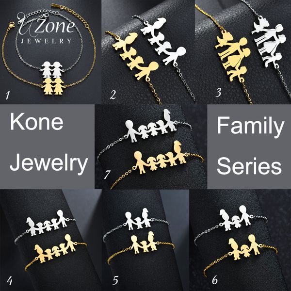 

uzone simple family bracelet for women father mother son daughter chain link bracelet titanium steel jewelry drop shipping, Black