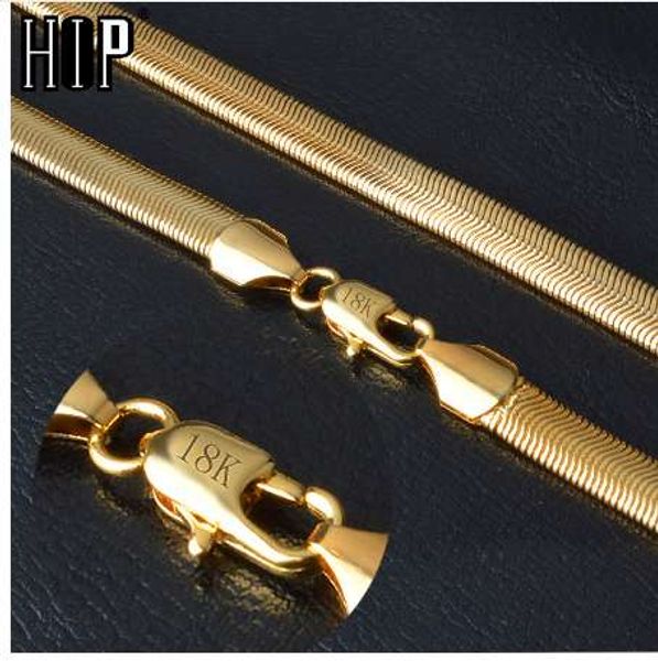 HIP Hop 20 Zoll 6MM flache Schlangenkette Edelstahl Goldkette Halsketten für Männer Frauen Schmuck