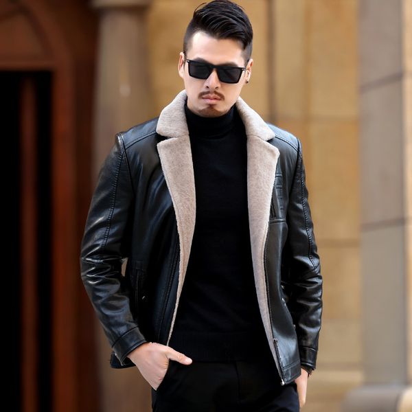 

8988 new fashion sheepskin genuine leather coat winter lamb fur coat men winter clothing male leather jacket, Black;brown