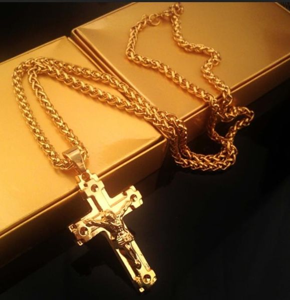 

hip hop jesus cross pendant necklace with corn chain 24k gold plated, hign quality and ing, Silver