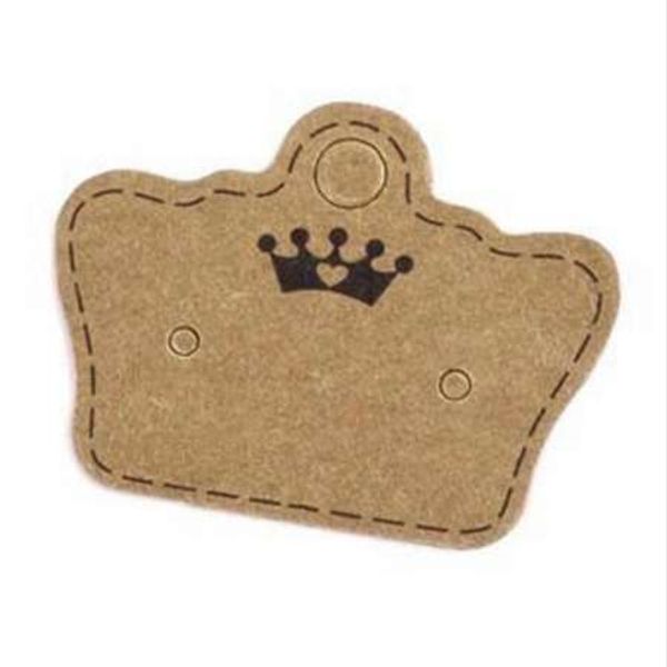 

100pcs diy kraft paper handmade stud earring tag crown shape small cute earring packing display tag card