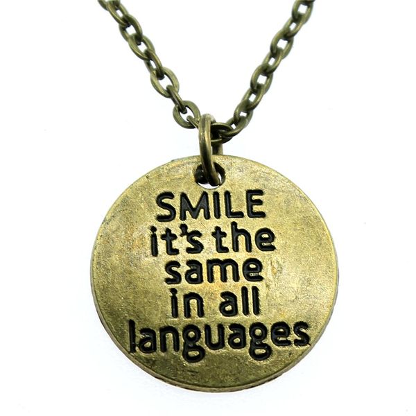 

wysiwyg 5 pieces metal chain necklaces pendants male necklace fashion smile it's the same in all languages 20x20mm n2-a12675, Silver