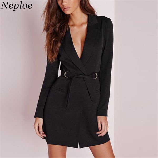 

neploe 2018 fashion long sleeve jackets new autumn women sashes lacing office lady blazer elegant work feminino blazers 68461, White;black