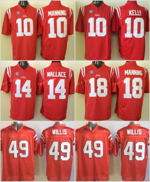 

NCAA Ole Miss Rebels Football 10 Eli Manning Jersey SEC College 10 Chad Kelly 14 Bo Wallace 18 Achie Manning 49 Patrick Willis Stitched Red