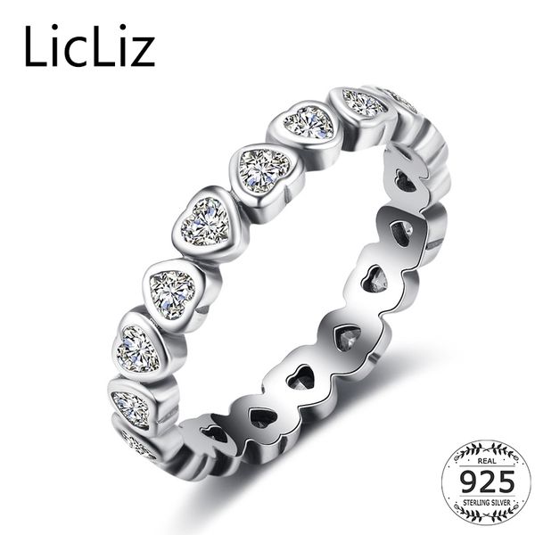

licliz 925 sterling silver heart ring women micro pave cubic zirconia eternity ring forever wedding band stackable rings lr0475 y18102610, Slivery;golden