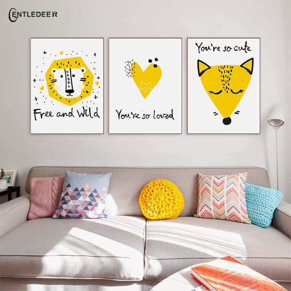 

wall art modern canvas painting picture yellow animals posters and prints kids living room home decoration wall no frame