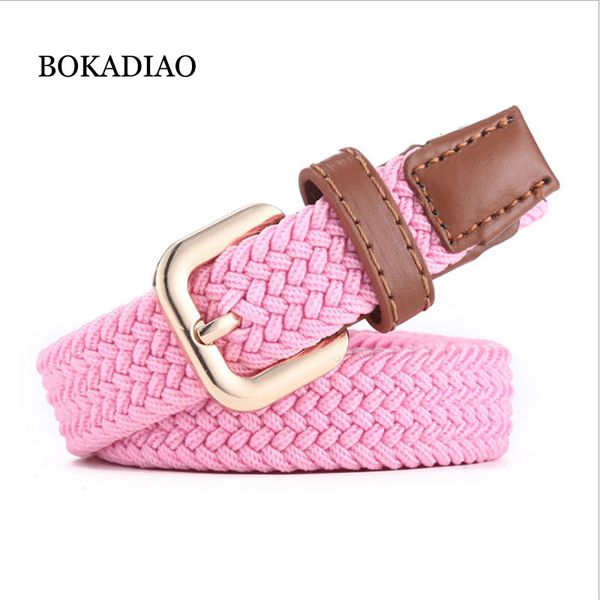 

bokadiao women&children's elastic belt pin buckle weave stretch canvas belt candy colors jeans belts for boys girls strap, Black;brown