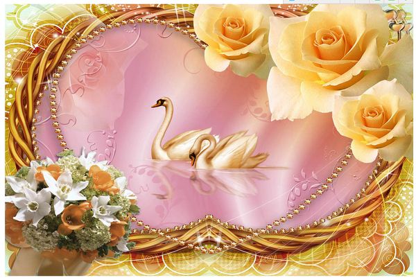 

3d wallpaper custom 3d mural wallpaper golden romantic rose swan love art mural for living room large painting home decor