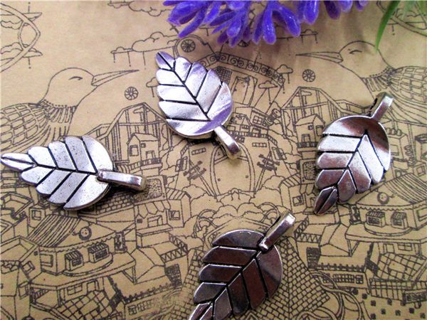 

60pcs-- leaf charms, antique tibetan silver leaf charm pendant 19x9mm, Bronze;silver