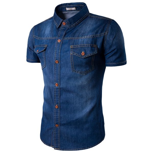 

Large Size Mens Denim Shirts Short Sleeve Shirt with Pockets on the Chest Large Size Turn Down Collar Dress Shirts M-5XL
