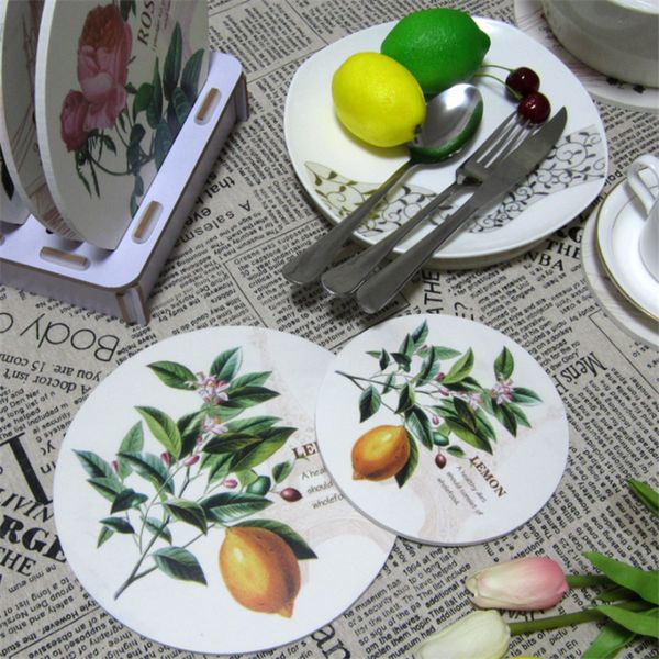 

vintage rose coasters individual wood cup mat stand under table placemat office kitchen accessories modern home decoration