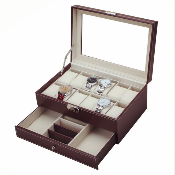 

2017 original multifunctional drawer-style pu watch box collection jewelry display collection storage case watches boxes holder, Black;blue
