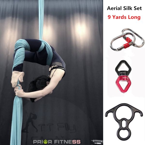 

prior fitness 9yards/8.2m low stretch aerial silks full set for acrobatic flying dance, including all hardwares