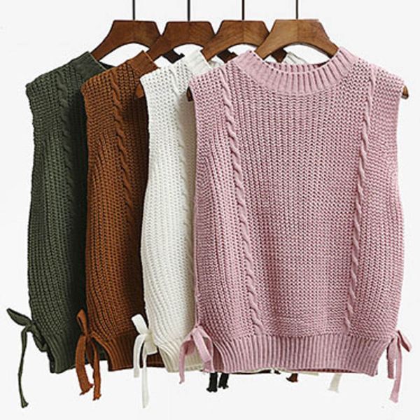 

autumn knit sweater vest women sleeveless o-neck cable twist knitted vests poullover vest female jumper pull femme, White;black