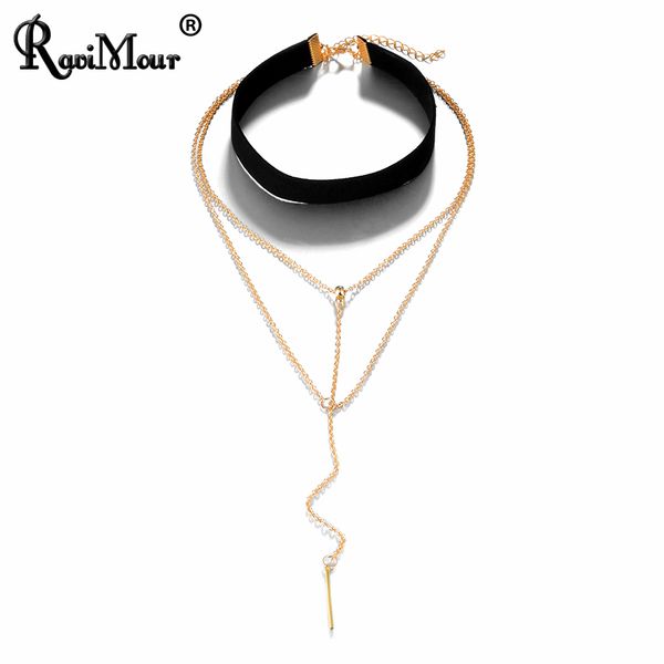 

whole saleravimour women necklaces & pendants fashion jewelry 2017 bohemian black velvet long chain maxi colar statement choker jewellery, Golden;silver