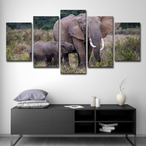 2019 Painting Wall Art Home Decor Living Room 5 Panel Africa Elephant Wall Art Poster Tree Landscape Prints Pictures From Print Art Canvas 16 41