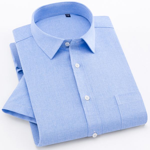 

men's regular-fit short sleeve solid basic dress shirts patch single chest pocket comfortable quality summer casual shirt, White;black