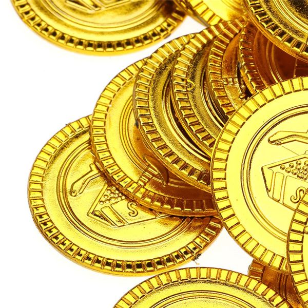 

100pcs/lot pirates gold coins plastic treasure coins captain pirate party for kids birthday supplies toy 5z