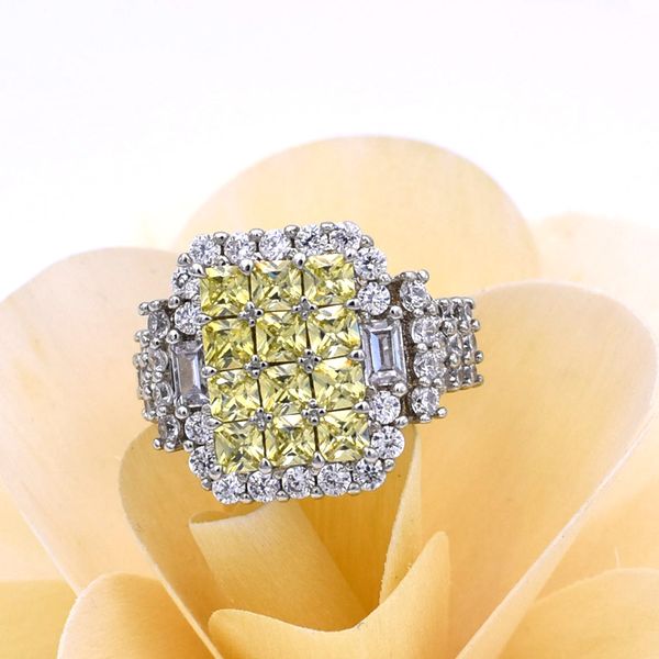 

selling luxury inlaid yellow crystal zircon ring euramerican full zircon engagement wedding ring for women party jewelry, Golden;silver