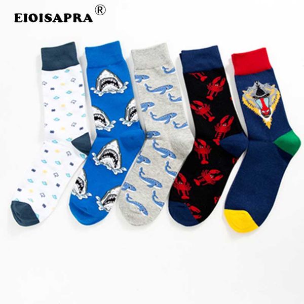 

eioisapra]harajuku hip hop streets clouds/sharks/whales/monkeys/lobsters happy socks men printing skarpetki men socks meias, Black
