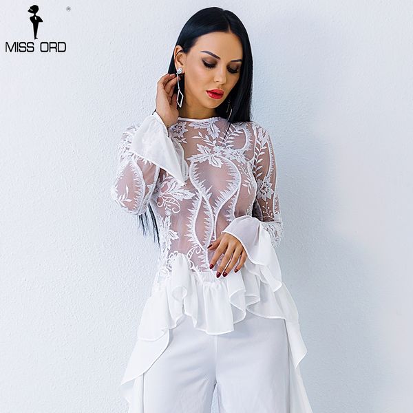 

missord 2017 elegant lace long sleeve see through chiffon mm1791, White