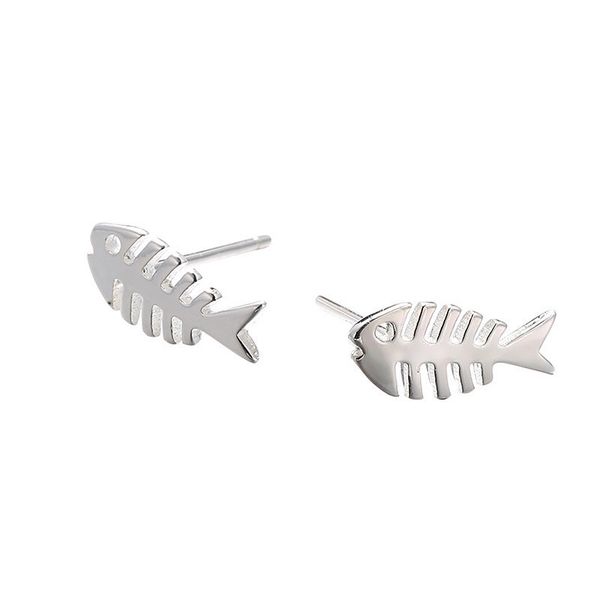 

jsmpfy authentic 925 sterling silver fish bone stud earrings for women simple style mini earring wedding party gifts, Golden;silver