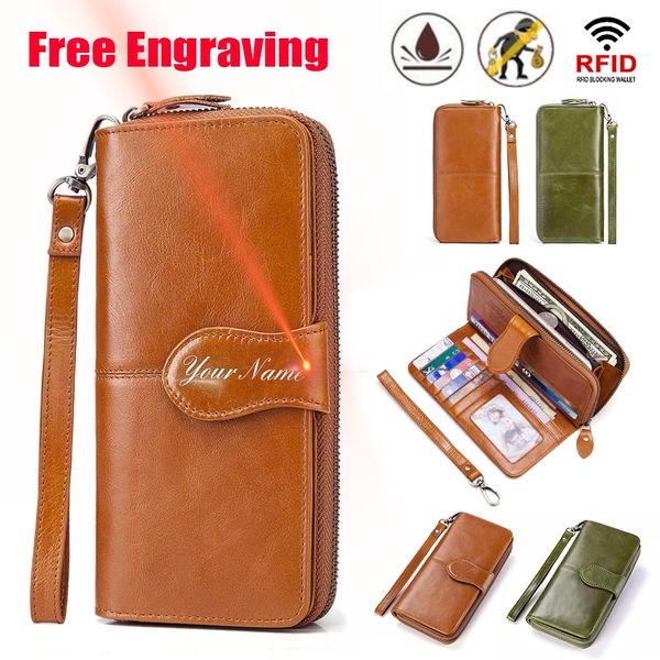 

gzcz women wallets engraving genuine leather wallet female cell phone pocket woman long purse zipper money bag dropshopping, Red;black