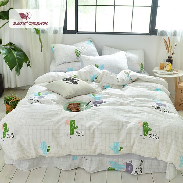 

slowdream cactus bedding set nordic linen 100% cotton double flat sheets bedspread duvet cover  king bedclothes