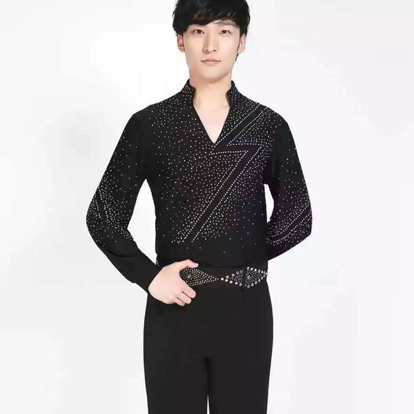 

латинский танец костюмы мужчины рубашка брюки набор танец топ персонализированные продукта d0390 черный со стразами с длинным рукавом, Black;red