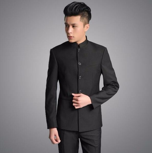 

stand collar chinese tunic men suit set latest coat pant designs men suits groom mens suit costume made plus size (jacket+pant, White;black