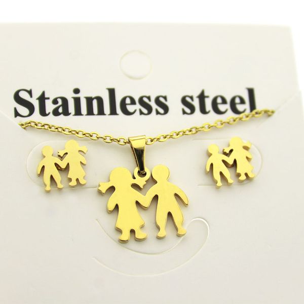 

1 set stainless steel jewelry set man and women hand in hand necklace earrings jewellry sets women couple festival gifts, Silver