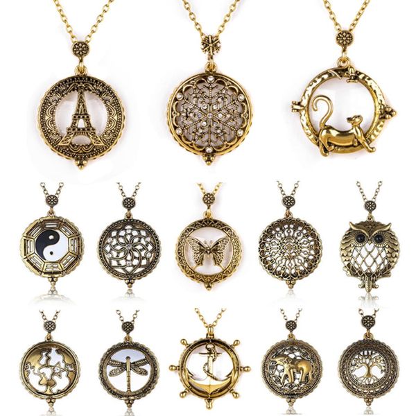 

retro antique statement necklace sainio crystal cat magnifying glass pendant long chain necklace fashion jewelry for women, Silver