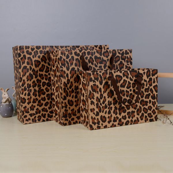 Leopard Printing Gift Bag Kraft Paper Bag 32 28 10cm With Handle