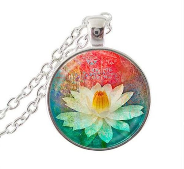 

selling om necklace yoga jewelry flower om symbol jewelry buddhism zen art pendant glass dome pendant a-046-2, Silver
