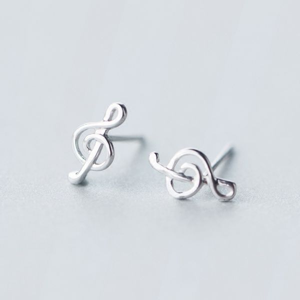 

small tinny earrings 1pair real. 925 sterling silver jewelry treble clef & music musical notes stud earrings gtle918, Golden;silver
