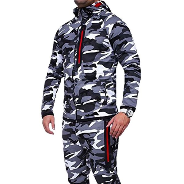 

2018 hooded zipper camouflage running jacket men plus size camo autumn coats army jacket men outdoor workout sport coat, Black;red