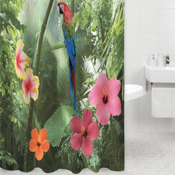 Acheter 3d Rideau De Douche En Polyester Imperméable Perroquet Nature Modèle Avec 12 Crochets En Plastique 180x200cm 3d Dessin Animé Oiseau Rouge