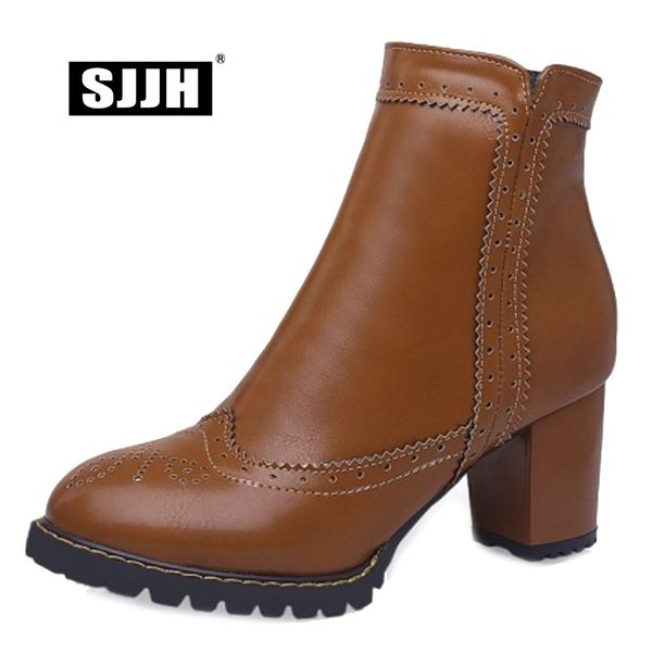 

sjjh women ankle boots with round toe chunky zip short brock boots comfort british footwear fashion casual shoes large size q139, Black