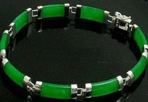 

natural green sterling fortune luck link bracelet, Golden;silver