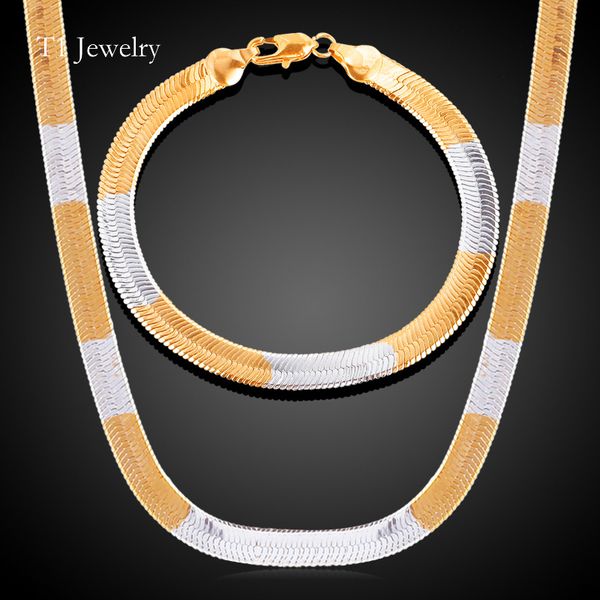 

flat gold plated necklace copper cuba bracelet set 18k gold/silver plated party jewelry perfect gift punk wedding chains accessories