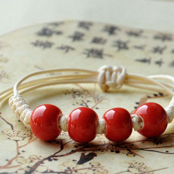 

12 pieces/lot multilayer braided rope bracelet ceramics beads charm statement bangles adjustable wristbands links chains gifts, White