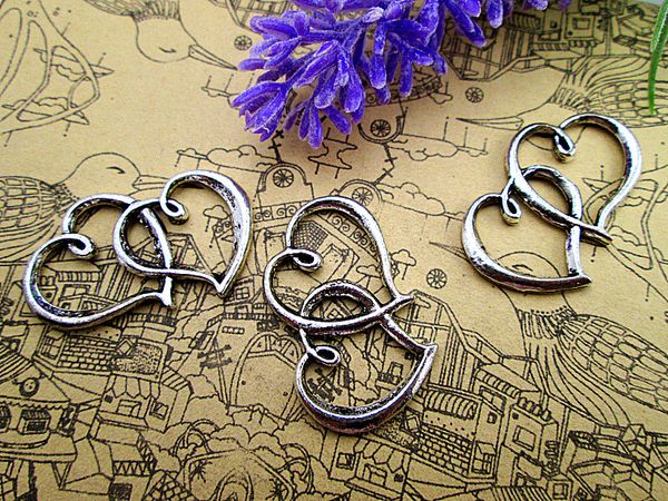 

45pcs heart charms, antique silver heart to heart charms pendant,heart connector 33x20mm, Bronze;silver