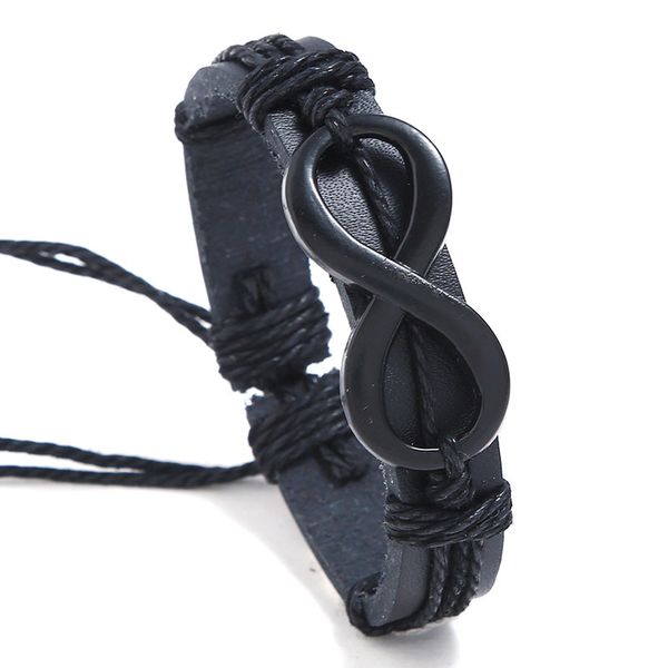 

factory direct alloy 8 word black imitation leather bracelet hand-woven personality male and female student jewelry, Golden;silver