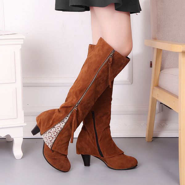 

winter women boots fashion fringe zipper lace ladies high heel boots plus size women shoes ladies winter yvt50, Black