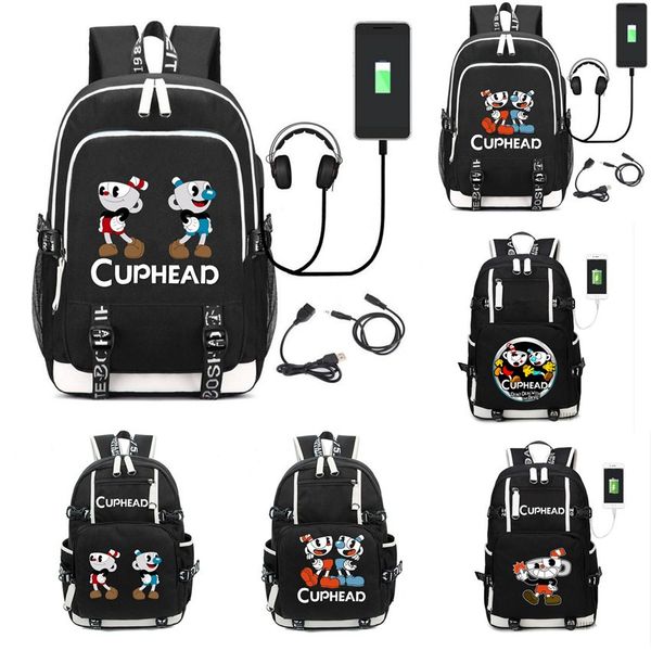 

Подросток девочка мальчики Cuphead Mugman Mochila студенты USB зарядка рюкзак сумка сумка шк