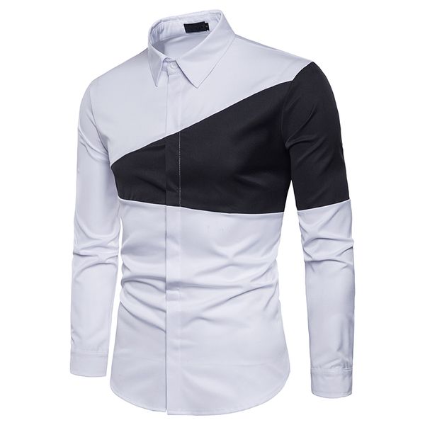 

2018 new fashion men long sleeve splice-up shirt black white classic mens banquet l ktv casual shirts, White;black