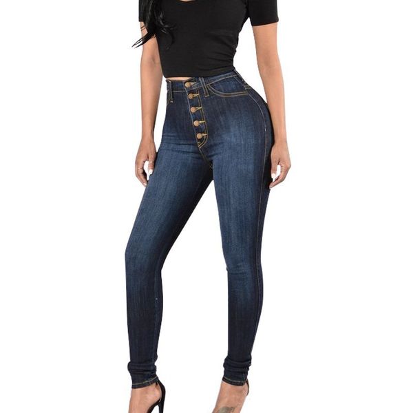 

autumn and winter new high waist jeans woman high pencil pants skinny jeans feminino, Blue