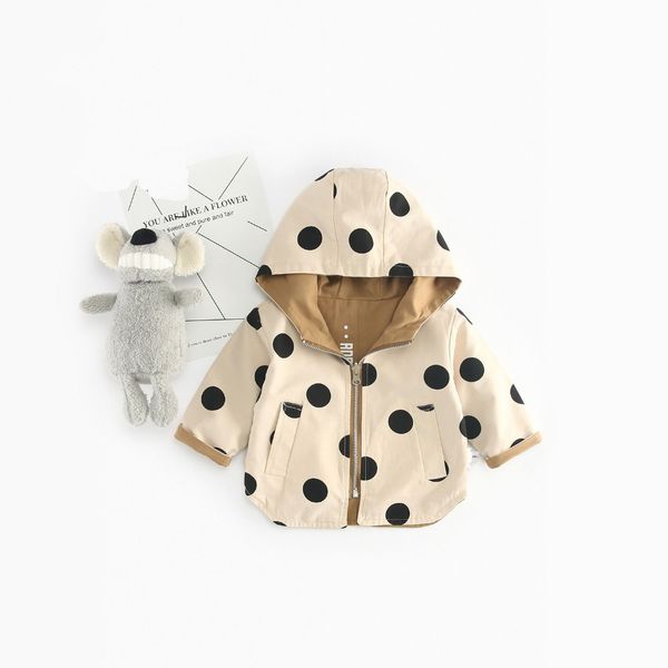 

baby girls long sleeve hooded polka dot zipper jacket kids casual outerwear coats infant clothing casaco roupas de, Blue;gray