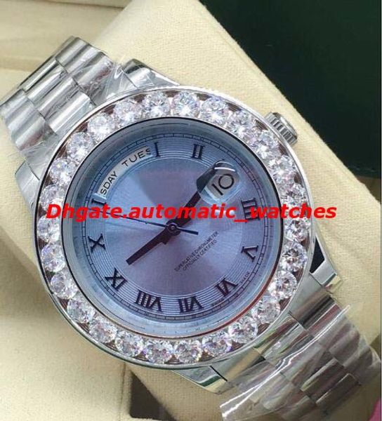 

selling luxury watches ii platinum 44mm ice blue concentric roman dial bigger diamond bezel 218206 automatic fashion men's watch, Slivery;brown
